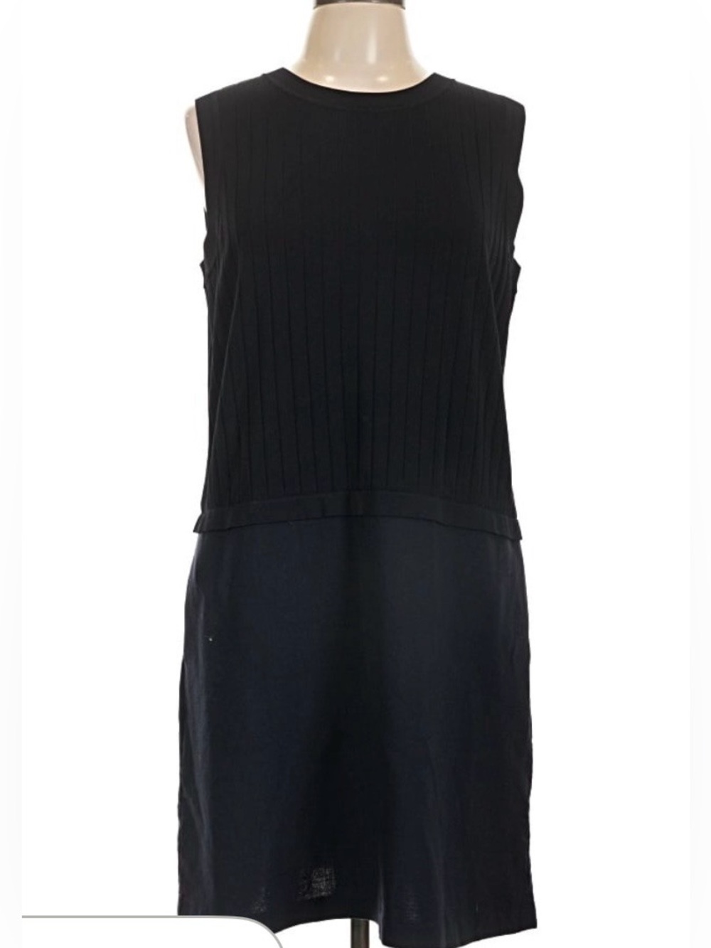 Lafayette 148 New York Wool Blend Ribbed Knit Navy Sheath Dress. Large